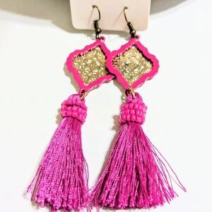 Pink and Gold Tassel Earrings